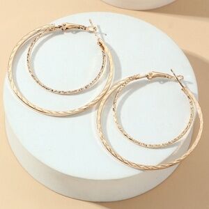 *TAYLA* Gold Twist Design Double Fashion Hoop Earrings